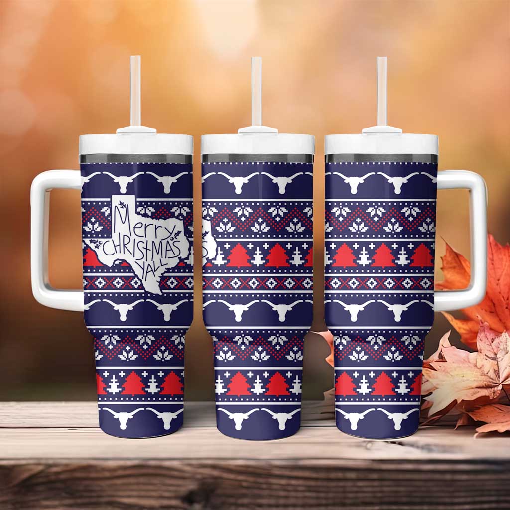Merry Christmas Y'all Tumbler With Handle Xmas Holiday Patterns - Wonder Print Shop