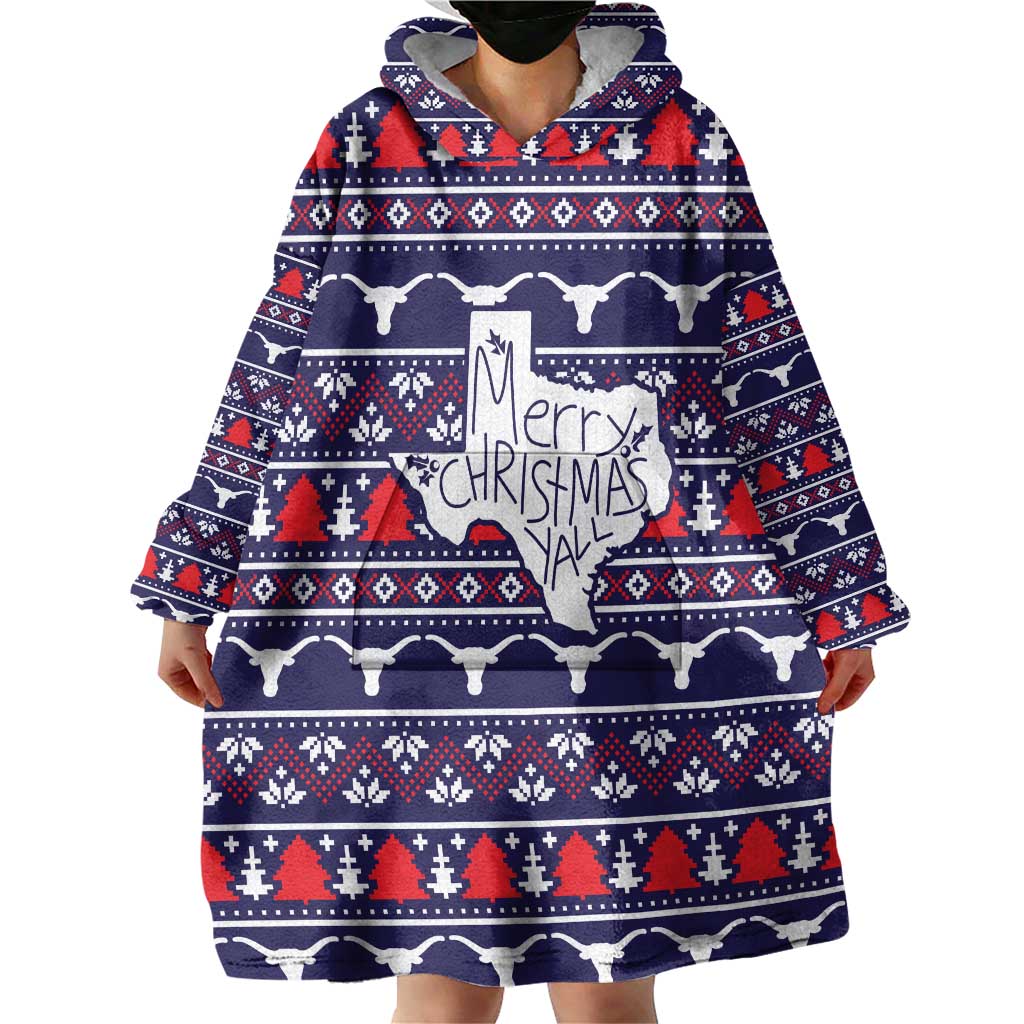 Merry Christmas Y'all Wearable Blanket Hoodie Xmas Holiday Patterns - Wonder Print Shop