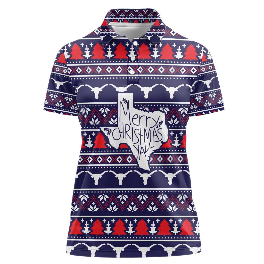 Merry Christmas Y'all Women Polo Shirt Xmas Holiday Patterns - Wonder Print Shop
