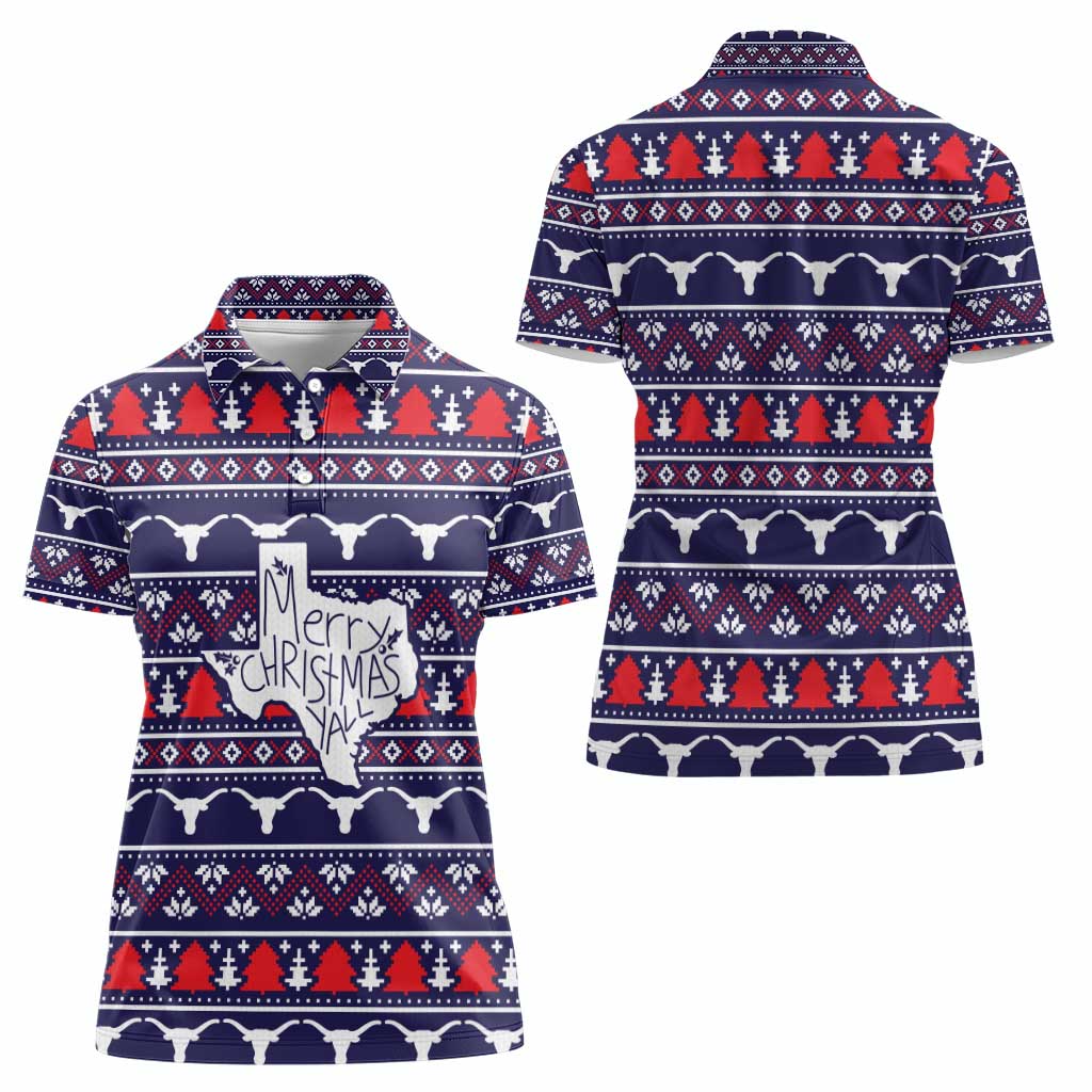 Merry Christmas Y'all Women Polo Shirt Xmas Holiday Patterns - Wonder Print Shop