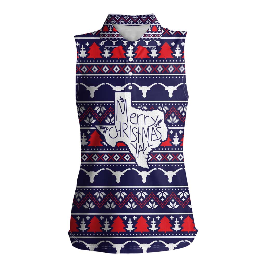 Merry Christmas Y'all Women Sleeveless Polo Shirt Xmas Holiday Patterns - Wonder Print Shop