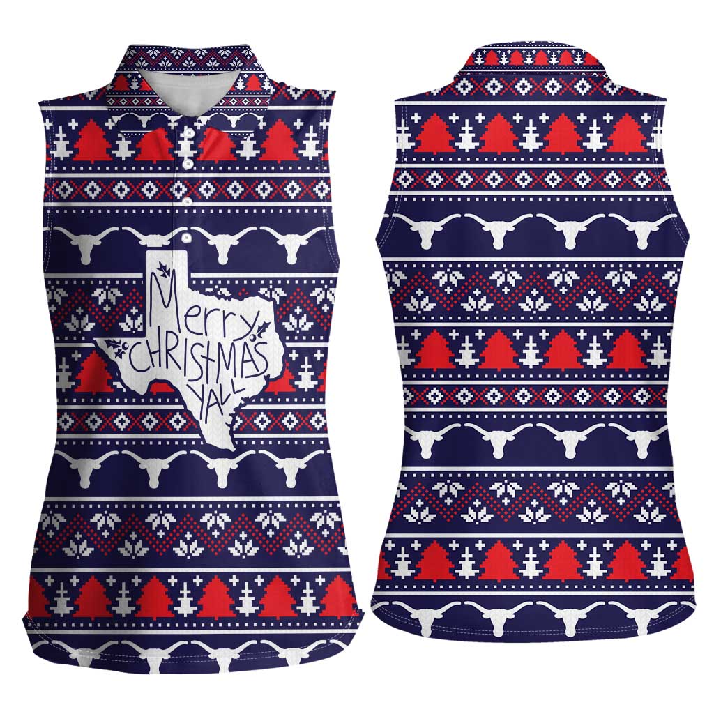 Merry Christmas Y'all Women Sleeveless Polo Shirt Xmas Holiday Patterns - Wonder Print Shop