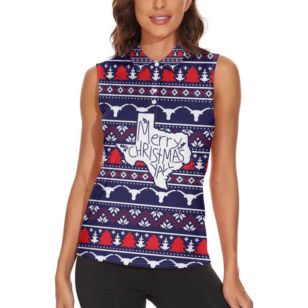 Merry Christmas Y'all Women Sleeveless Polo Shirt Xmas Holiday Patterns - Wonder Print Shop