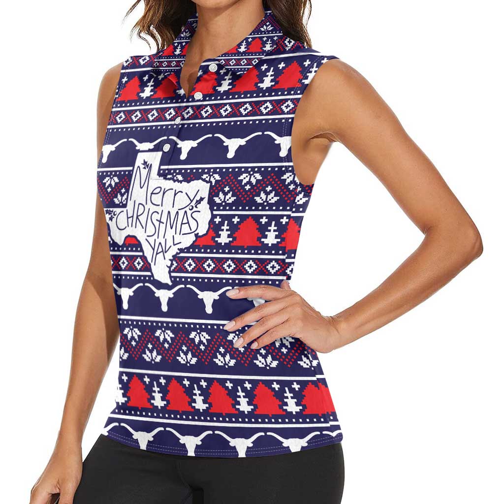Merry Christmas Y'all Women Sleeveless Polo Shirt Xmas Holiday Patterns - Wonder Print Shop