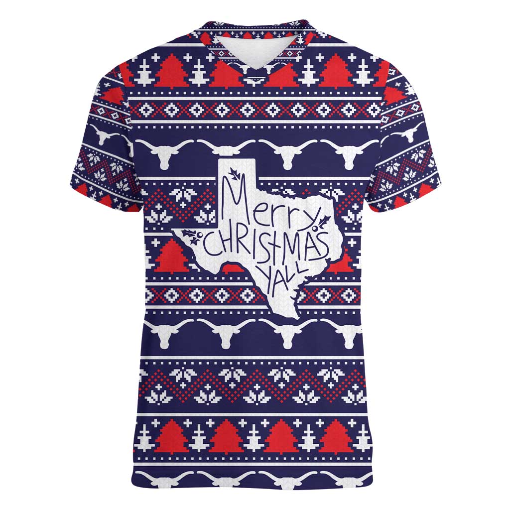 Merry Christmas Y'all Women V-Neck T-Shirt Xmas Holiday Patterns - Wonder Print Shop
