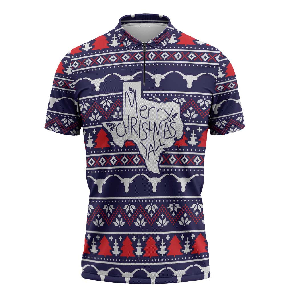 Merry Christmas Y'all Zipper Polo Shirt Xmas Holiday Patterns - Wonder Print Shop