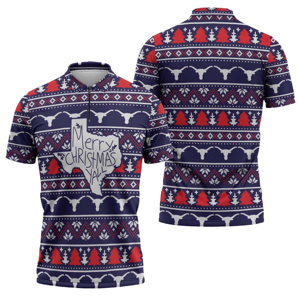 Merry Christmas Y'all Zipper Polo Shirt Xmas Holiday Patterns - Wonder Print Shop