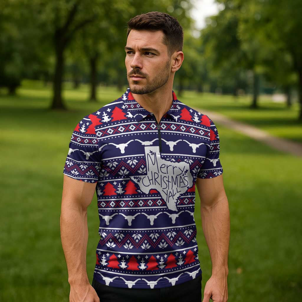 Merry Christmas Y'all Zipper Polo Shirt Xmas Holiday Patterns - Wonder Print Shop