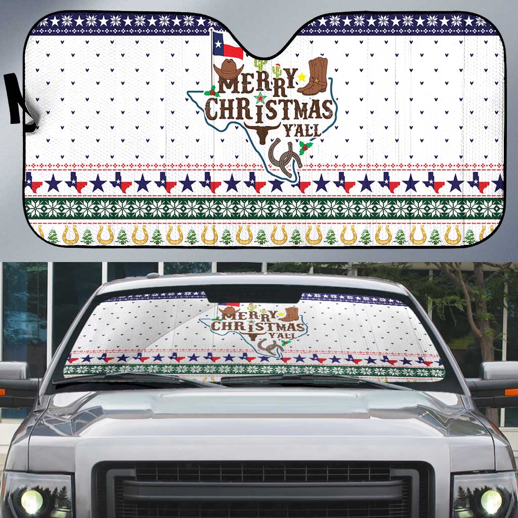 Merry Christmas Yall Texas Auto Sun Shade Xmas Holiday Patterns - Wonder Print Shop