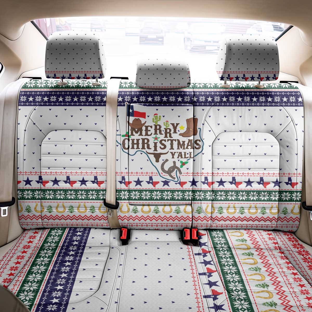 Merry Christmas Yall Texas Back Car Seat Cover Xmas Holiday Patterns - Wonder Print Shop
