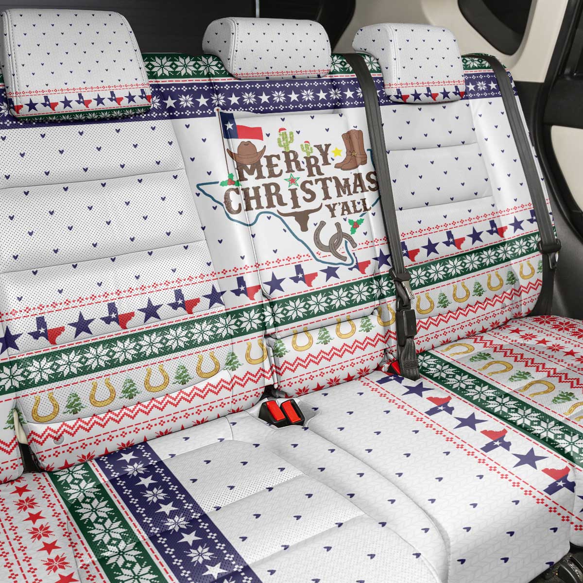 Merry Christmas Yall Texas Back Car Seat Cover Xmas Holiday Patterns - Wonder Print Shop