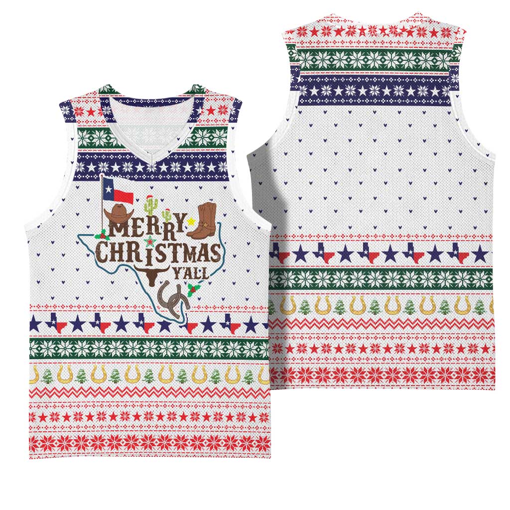 Merry Christmas Yall Texas Basketball Jersey Xmas Holiday Patterns - Wonder Print Shop
