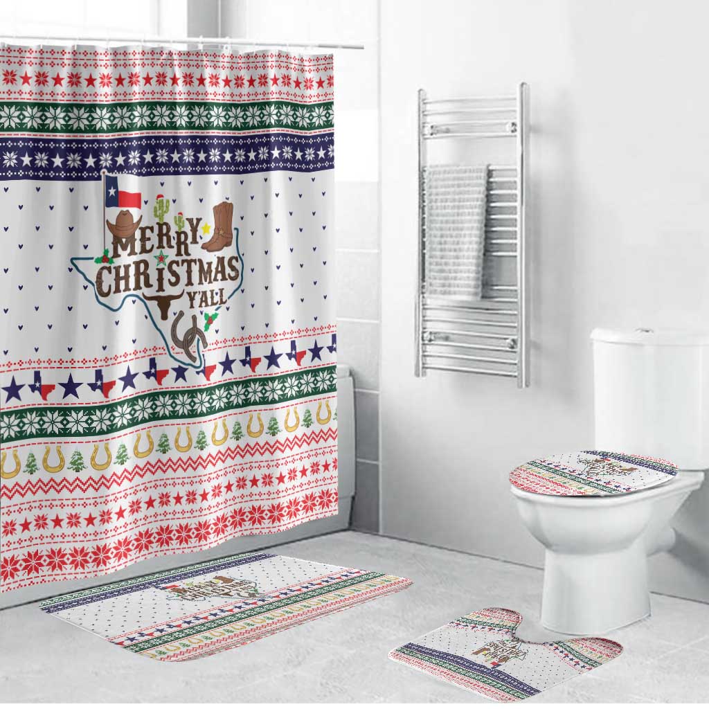 Merry Christmas Yall Texas Bathroom Set Xmas Holiday Patterns - Wonder Print Shop