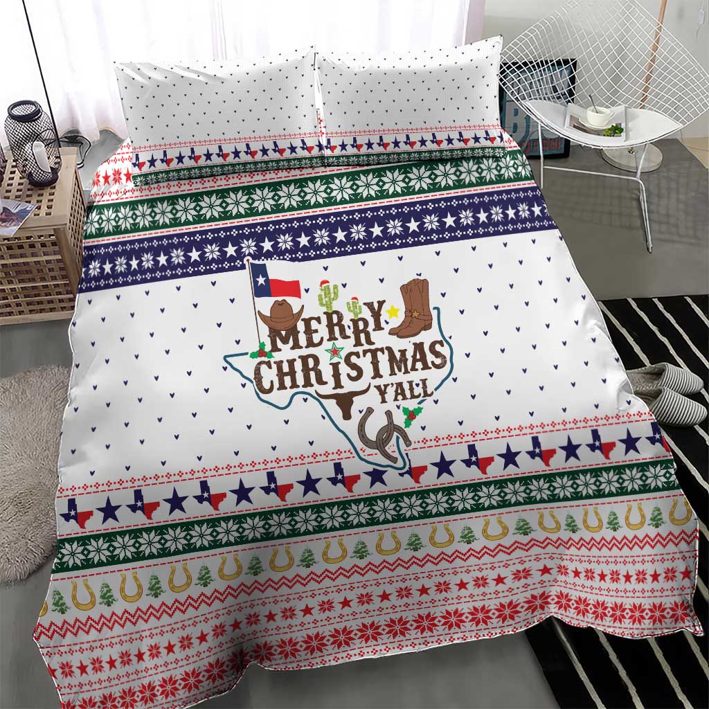 Merry Christmas Yall Texas Bedding Set Xmas Holiday Patterns - Wonder Print Shop
