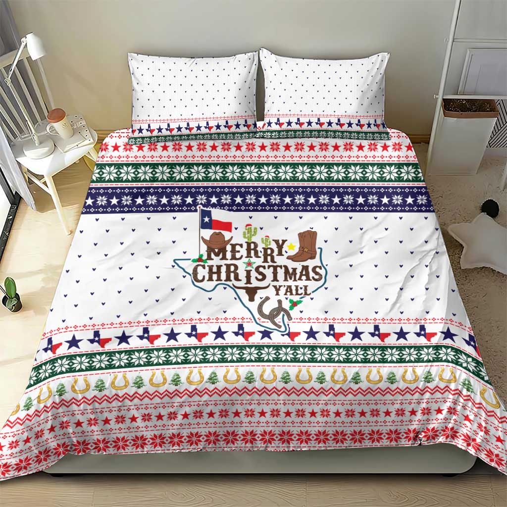 Merry Christmas Yall Texas Bedding Set Xmas Holiday Patterns - Wonder Print Shop