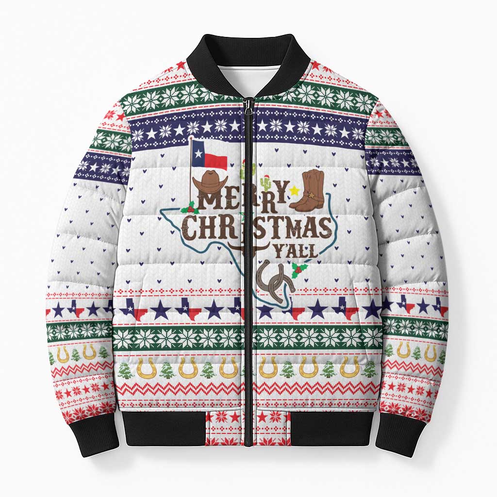 Merry Christmas Yall Texas Bomber Puffer Jacket Xmas Holiday Patterns - Wonder Print Shop