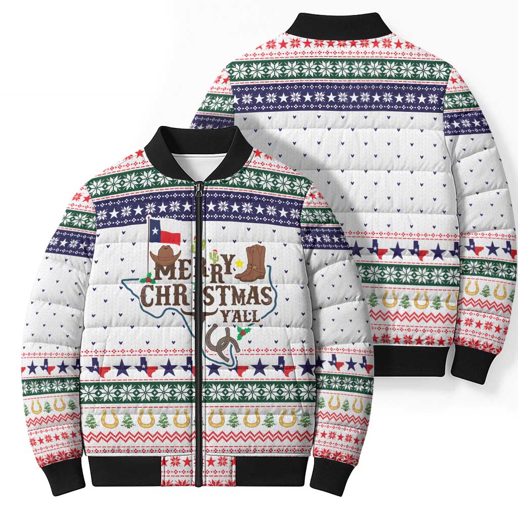 Merry Christmas Yall Texas Bomber Puffer Jacket Xmas Holiday Patterns - Wonder Print Shop