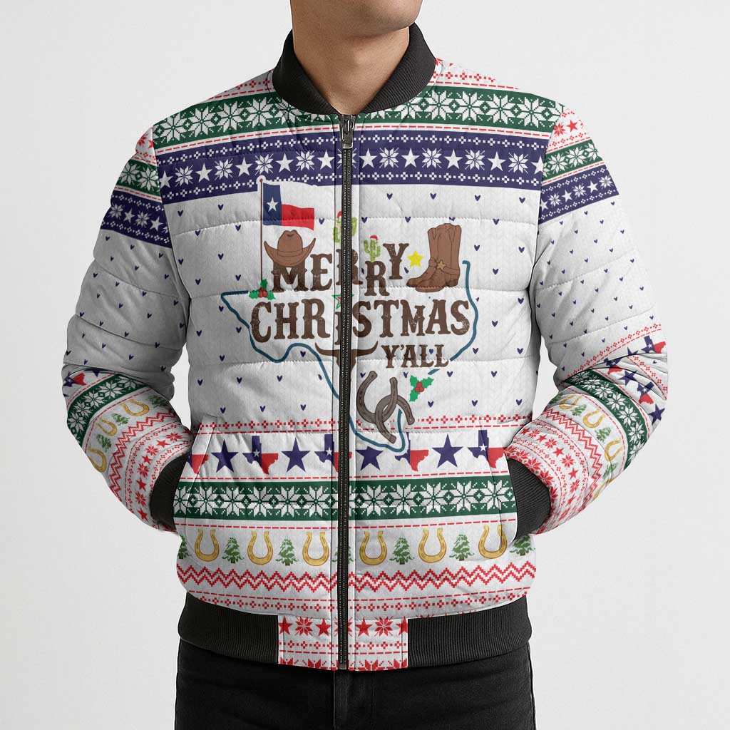 Merry Christmas Yall Texas Bomber Puffer Jacket Xmas Holiday Patterns - Wonder Print Shop