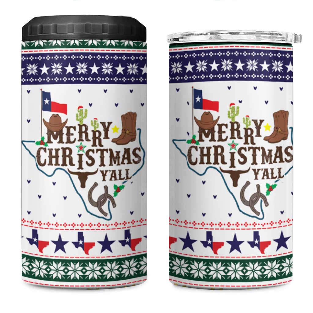Merry Christmas Yall Texas 4 in 1 Can Cooler Tumbler Xmas Holiday Patterns - Wonder Print Shop