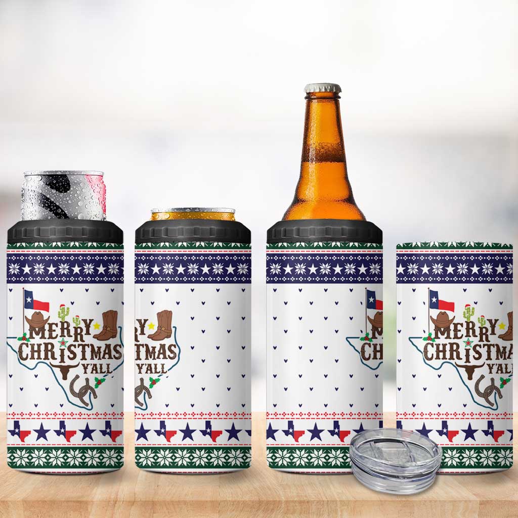 Merry Christmas Yall Texas 4 in 1 Can Cooler Tumbler Xmas Holiday Patterns - Wonder Print Shop