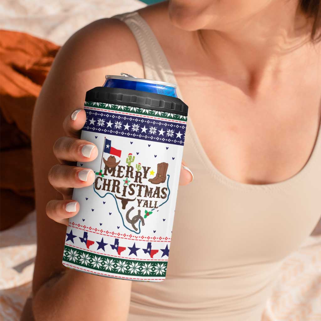 Merry Christmas Yall Texas 4 in 1 Can Cooler Tumbler Xmas Holiday Patterns - Wonder Print Shop