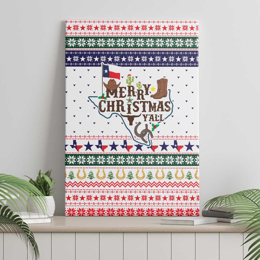 Merry Christmas Yall Texas Canvas Wall Art Xmas Holiday Patterns - Wonder Print Shop