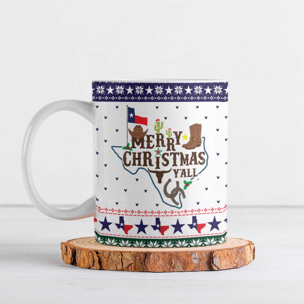Merry Christmas Yall Texas Ceramic Mug Xmas Holiday Patterns - Wonder Print Shop