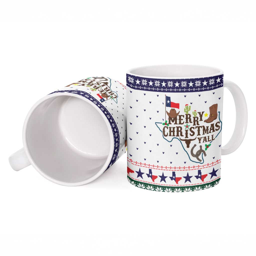 Merry Christmas Yall Texas Ceramic Mug Xmas Holiday Patterns - Wonder Print Shop