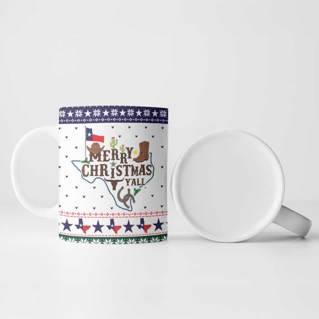 Merry Christmas Yall Texas Ceramic Mug Xmas Holiday Patterns - Wonder Print Shop