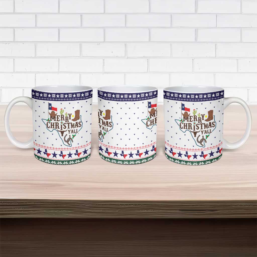 Merry Christmas Yall Texas Ceramic Mug Xmas Holiday Patterns - Wonder Print Shop