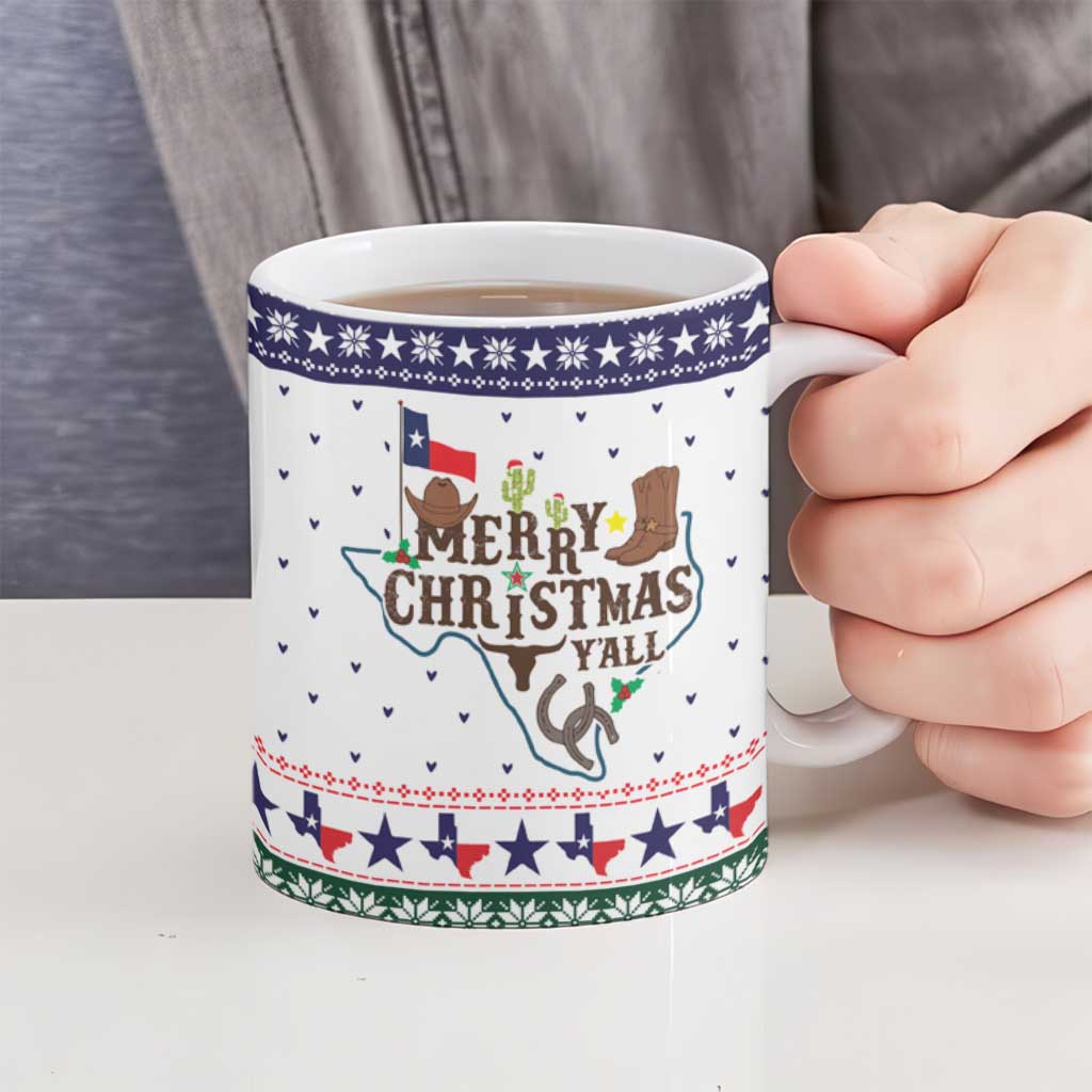 Merry Christmas Yall Texas Ceramic Mug Xmas Holiday Patterns - Wonder Print Shop