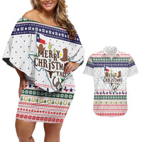 Merry Christmas Yall Texas Couples Matching Off Shoulder Short Dress and Hawaiian Shirt Xmas Holiday Patterns - Wonder Print Shop