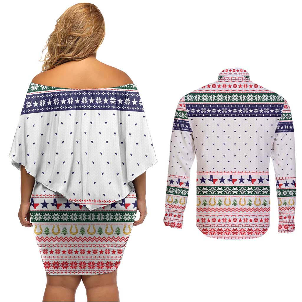Merry Christmas Yall Texas Couples Matching Off Shoulder Short Dress and Long Sleeve Button Shirt Xmas Holiday Patterns - Wonder Print Shop