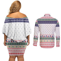 Merry Christmas Yall Texas Couples Matching Off Shoulder Short Dress and Long Sleeve Button Shirt Xmas Holiday Patterns - Wonder Print Shop