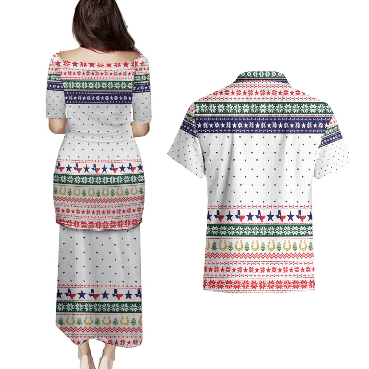 Merry Christmas Yall Texas Couples Matching Puletasi and Hawaiian Shirt Xmas Holiday Patterns - Wonder Print Shop