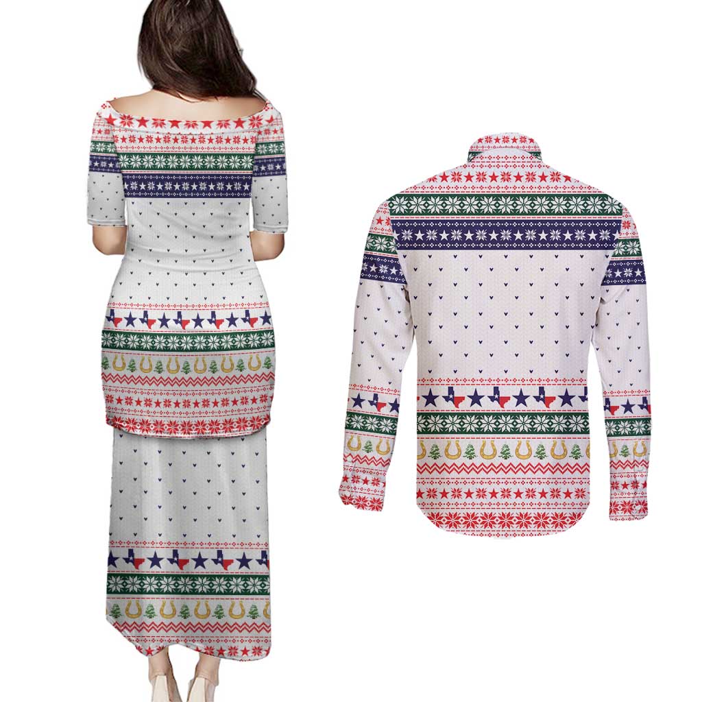 Merry Christmas Yall Texas Couples Matching Puletasi and Long Sleeve Button Shirt Xmas Holiday Patterns - Wonder Print Shop