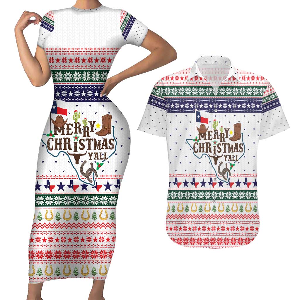 Merry Christmas Yall Texas Couples Matching Short Sleeve Bodycon Dress and Hawaiian Shirt Xmas Holiday Patterns - Wonder Print Shop