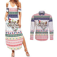 Merry Christmas Yall Texas Couples Matching Summer Maxi Dress and Long Sleeve Button Shirt Xmas Holiday Patterns - Wonder Print Shop