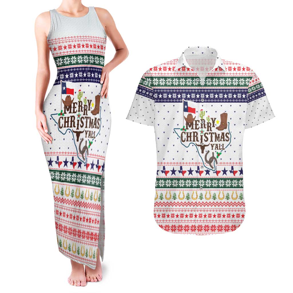 Merry Christmas Yall Texas Couples Matching Tank Maxi Dress and Hawaiian Shirt Xmas Holiday Patterns - Wonder Print Shop