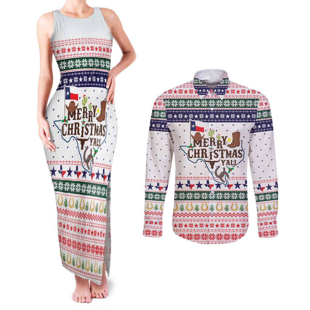 Merry Christmas Yall Texas Couples Matching Tank Maxi Dress and Long Sleeve Button Shirt Xmas Holiday Patterns - Wonder Print Shop