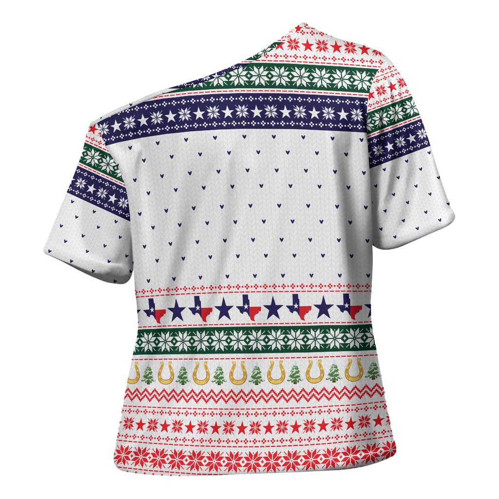 Merry Christmas Yall Texas Cross Shoulder Shirt Xmas Holiday Patterns - Wonder Print Shop