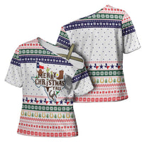 Merry Christmas Yall Texas Cross Shoulder Shirt Xmas Holiday Patterns - Wonder Print Shop