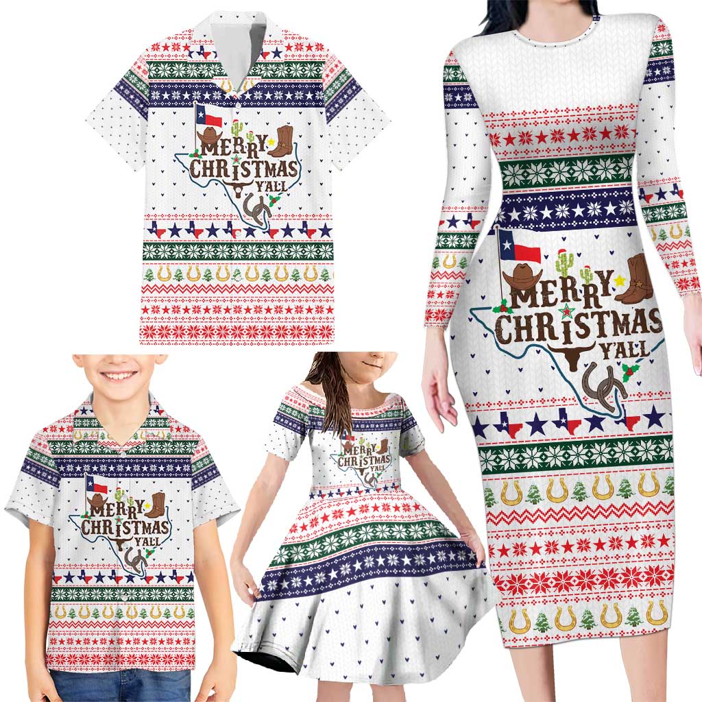 Merry Christmas Yall Texas Family Matching Long Sleeve Bodycon Dress and Hawaiian Shirt Xmas Holiday Patterns - Wonder Print Shop
