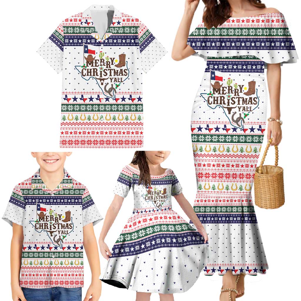 Merry Christmas Yall Texas Family Matching Mermaid Dress and Hawaiian Shirt Xmas Holiday Patterns - Wonder Print Shop