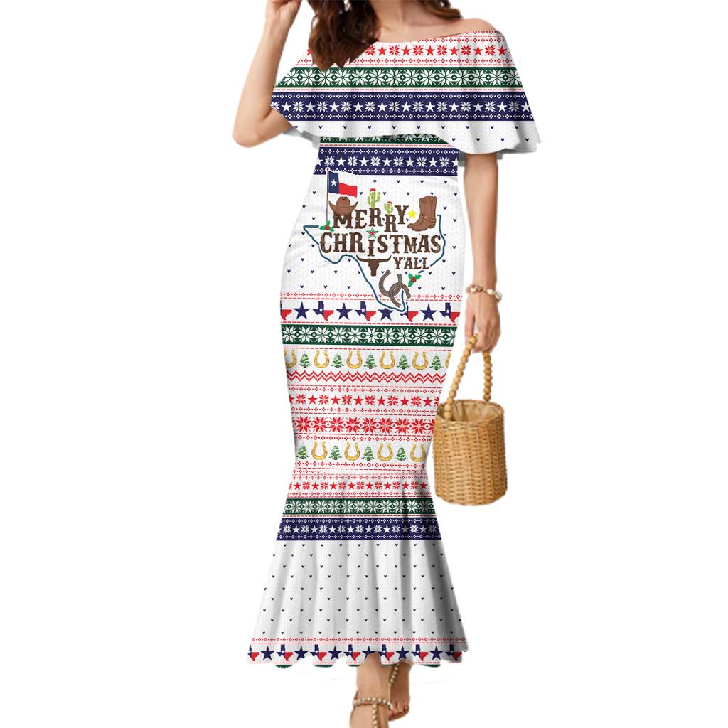 Merry Christmas Yall Texas Family Matching Mermaid Dress and Hawaiian Shirt Xmas Holiday Patterns - Wonder Print Shop