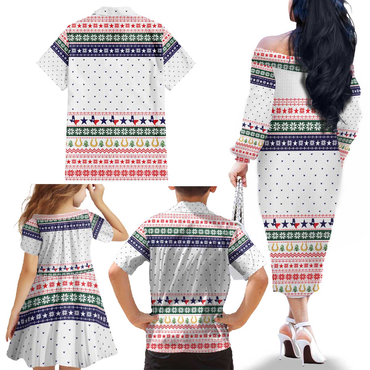 Merry Christmas Yall Texas Family Matching Off The Shoulder Long Sleeve Dress and Hawaiian Shirt Xmas Holiday Patterns - Wonder Print Shop