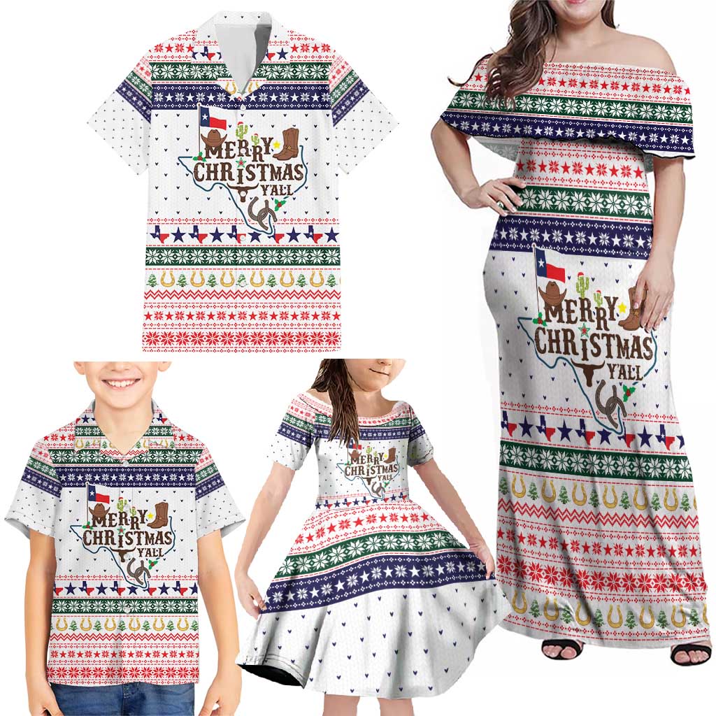 Merry Christmas Yall Texas Family Matching Off Shoulder Maxi Dress and Hawaiian Shirt Xmas Holiday Patterns - Wonder Print Shop