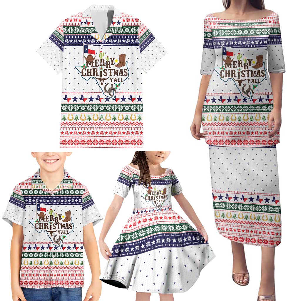 Merry Christmas Yall Texas Family Matching Puletasi and Hawaiian Shirt Xmas Holiday Patterns - Wonder Print Shop