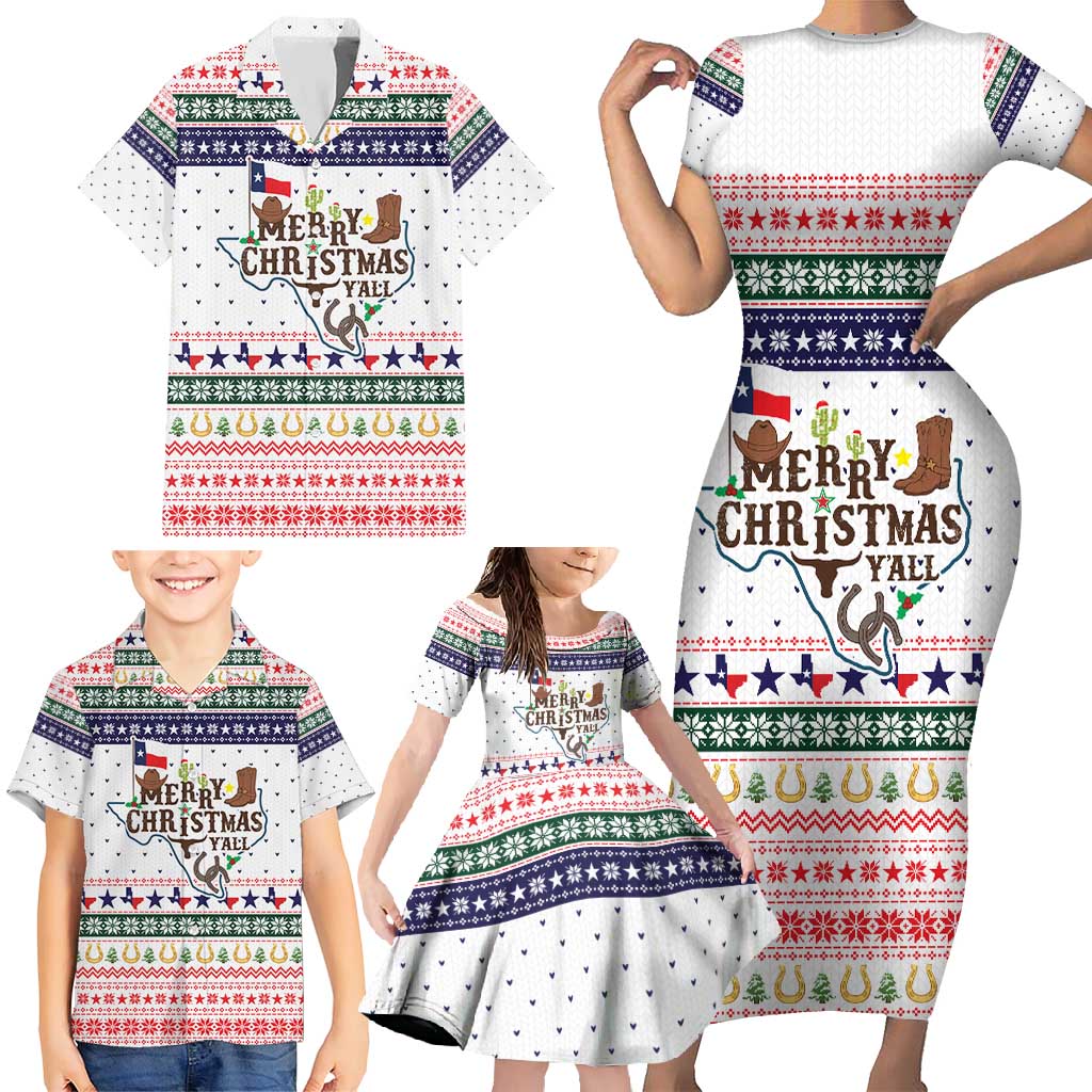 Merry Christmas Yall Texas Family Matching Short Sleeve Bodycon Dress and Hawaiian Shirt Xmas Holiday Patterns - Wonder Print Shop