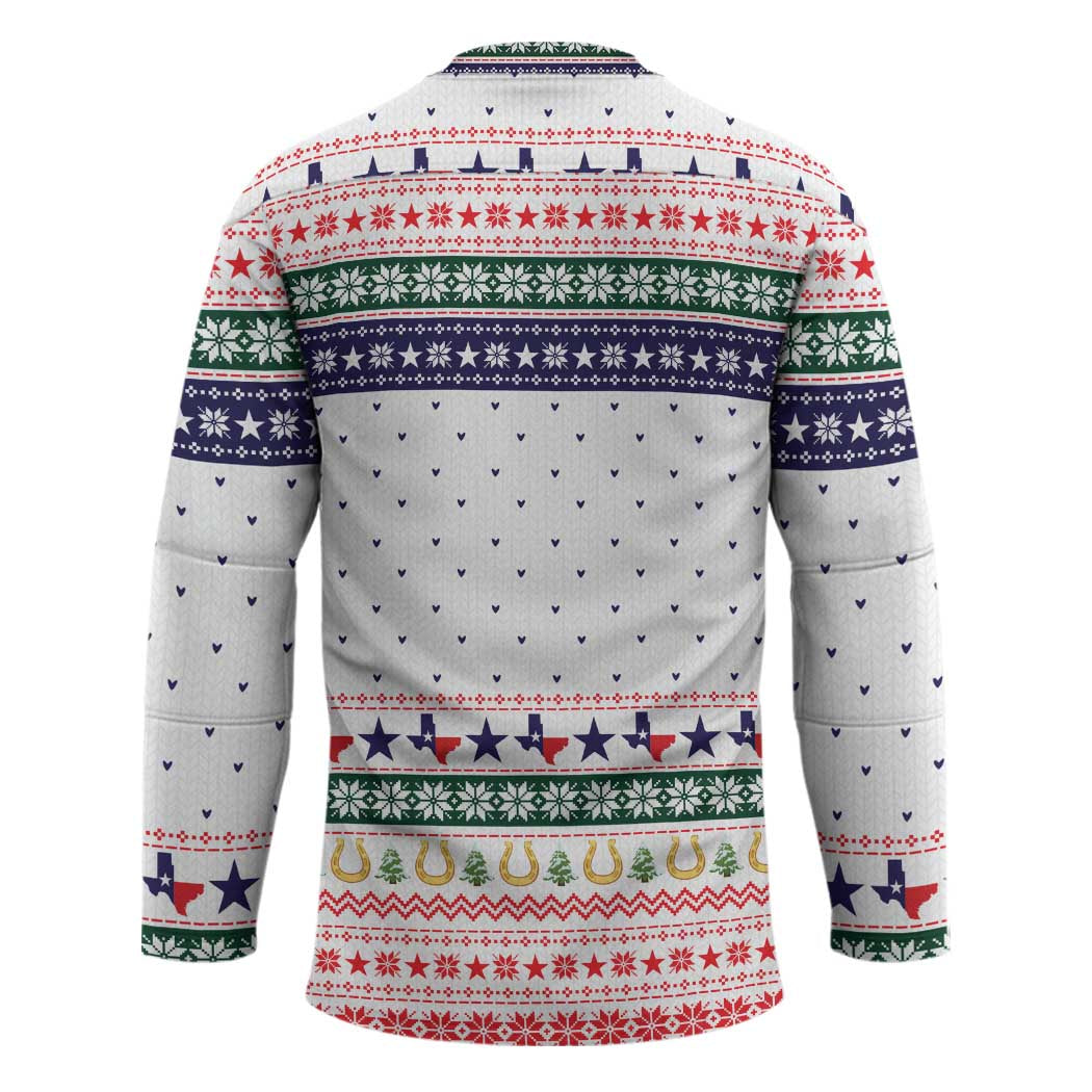 Merry Christmas Yall Texas Hockey Jersey Xmas Holiday Patterns - Wonder Print Shop